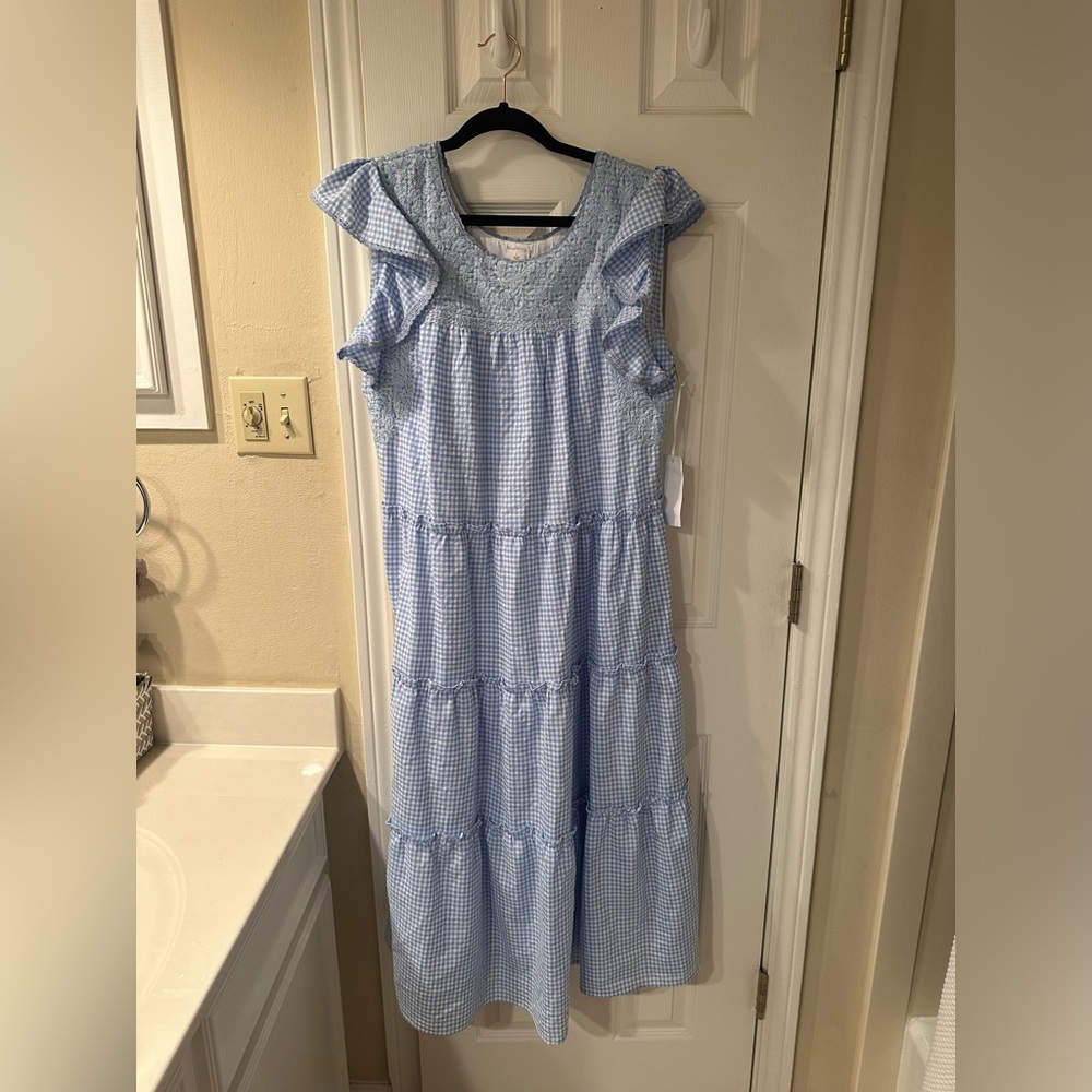 J Marie Blue Gingham Maxi Dress - Size Large NWT